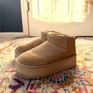 UGG Ultra Mini Platform Tan Ankle Boots